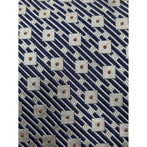 Olmo Mens Silk Tie Navy Blue Silver Geometric Squares Dots Hand Made Italy - Picture 2 of 6
